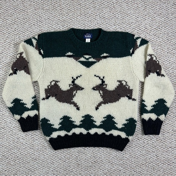 Vintage Woolrich Deer Buck 100% Wool Sweater Crewneck Mens Size Medium - Picture 1 of 7